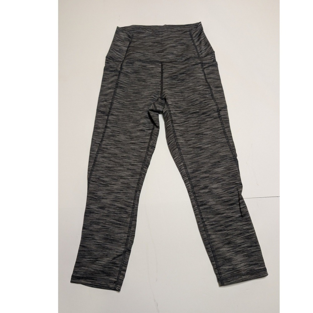RBX Womens High Waisted Space Dye Capri Leggings with Pockets Gray Black‎ Small